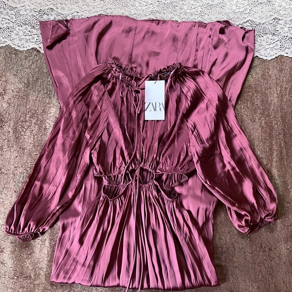 Zara Satin Effect Cut Out Dress - Picture 2 of 13